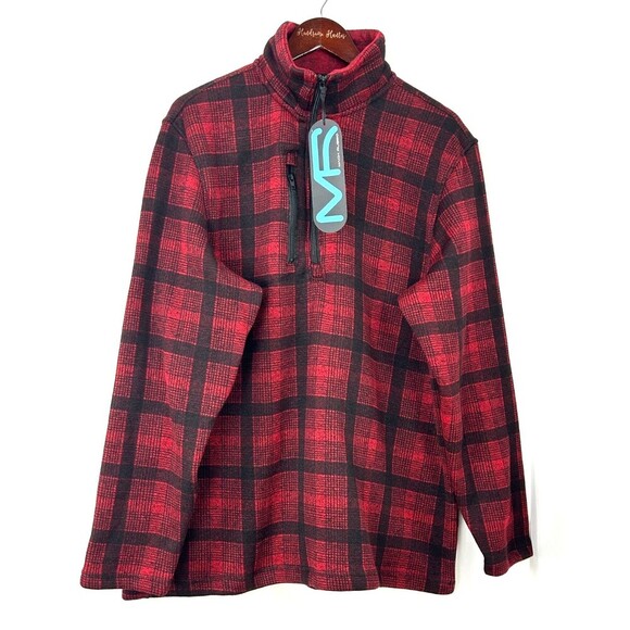 New Mack Russo Men Red Plaid Zip Up Fleece Pullover Sweater Shacket Sz XL 1081H4 - Picture 2 of 11